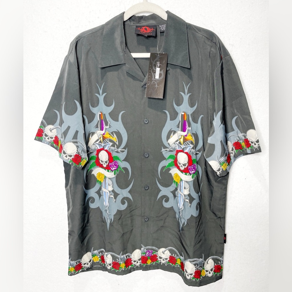Dragonfly Clothing Vintage‎ Skulls Short Sleeve Tattoo Flash Skulls 90s Bowling